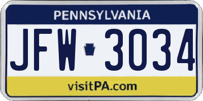 PA license plate JFW3034
