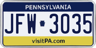 PA license plate JFW3035