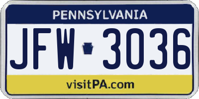 PA license plate JFW3036