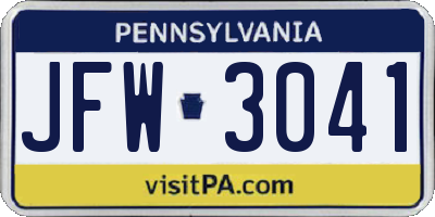 PA license plate JFW3041