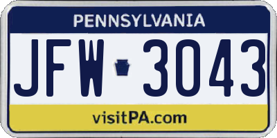 PA license plate JFW3043
