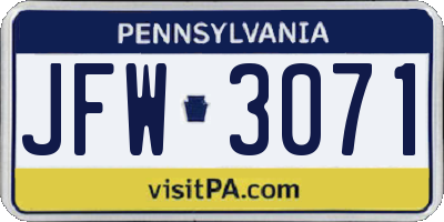 PA license plate JFW3071