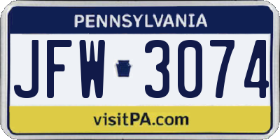 PA license plate JFW3074