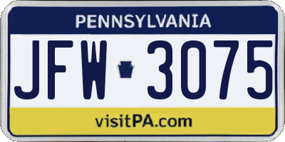 PA license plate JFW3075