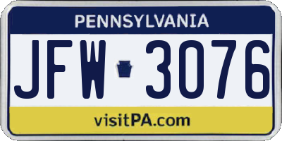 PA license plate JFW3076