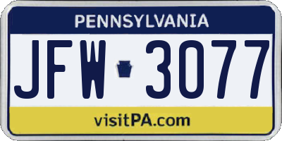 PA license plate JFW3077