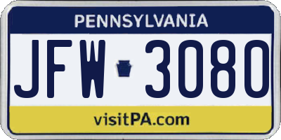PA license plate JFW3080