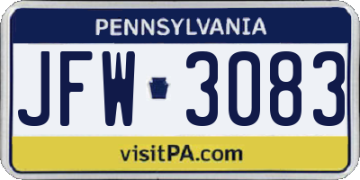 PA license plate JFW3083