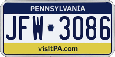 PA license plate JFW3086