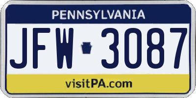 PA license plate JFW3087