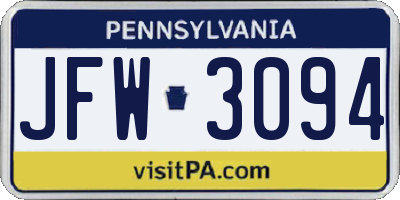 PA license plate JFW3094