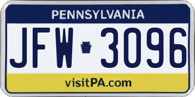 PA license plate JFW3096