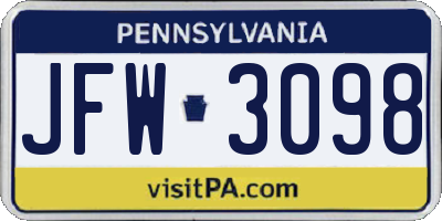 PA license plate JFW3098