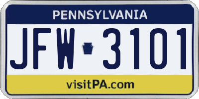 PA license plate JFW3101