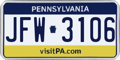 PA license plate JFW3106