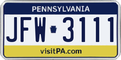 PA license plate JFW3111