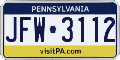 PA license plate JFW3112