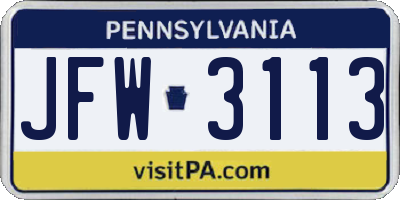 PA license plate JFW3113