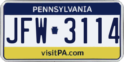 PA license plate JFW3114