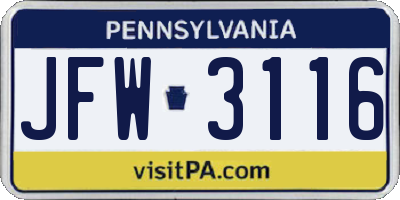 PA license plate JFW3116