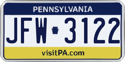 PA license plate JFW3122
