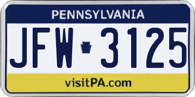 PA license plate JFW3125