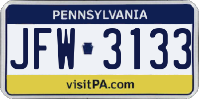 PA license plate JFW3133