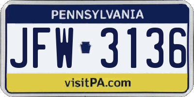 PA license plate JFW3136