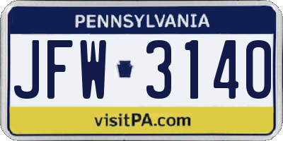 PA license plate JFW3140