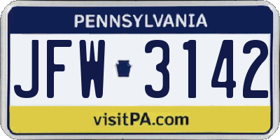 PA license plate JFW3142