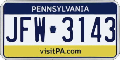 PA license plate JFW3143
