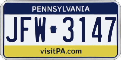 PA license plate JFW3147