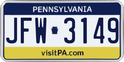 PA license plate JFW3149