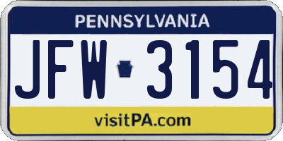 PA license plate JFW3154