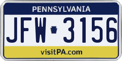 PA license plate JFW3156