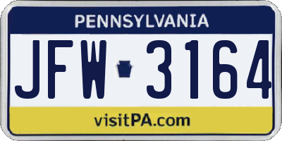 PA license plate JFW3164