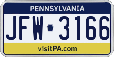 PA license plate JFW3166