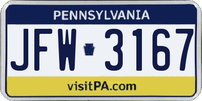 PA license plate JFW3167
