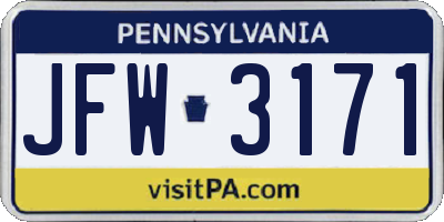 PA license plate JFW3171