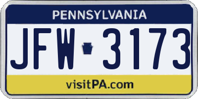 PA license plate JFW3173