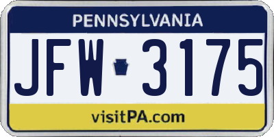 PA license plate JFW3175