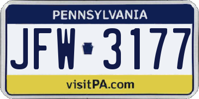 PA license plate JFW3177
