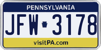 PA license plate JFW3178