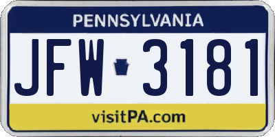 PA license plate JFW3181
