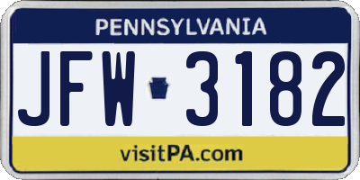 PA license plate JFW3182