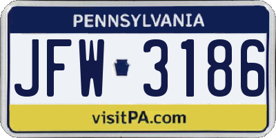 PA license plate JFW3186