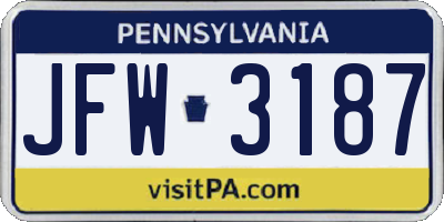 PA license plate JFW3187