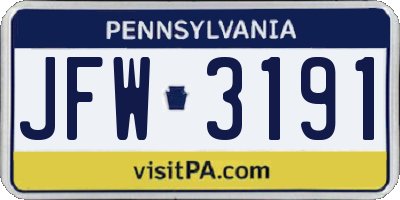 PA license plate JFW3191