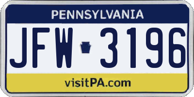 PA license plate JFW3196