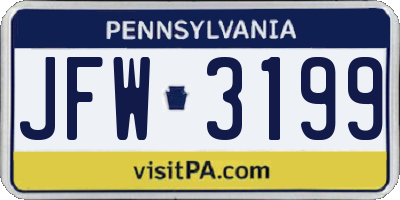 PA license plate JFW3199